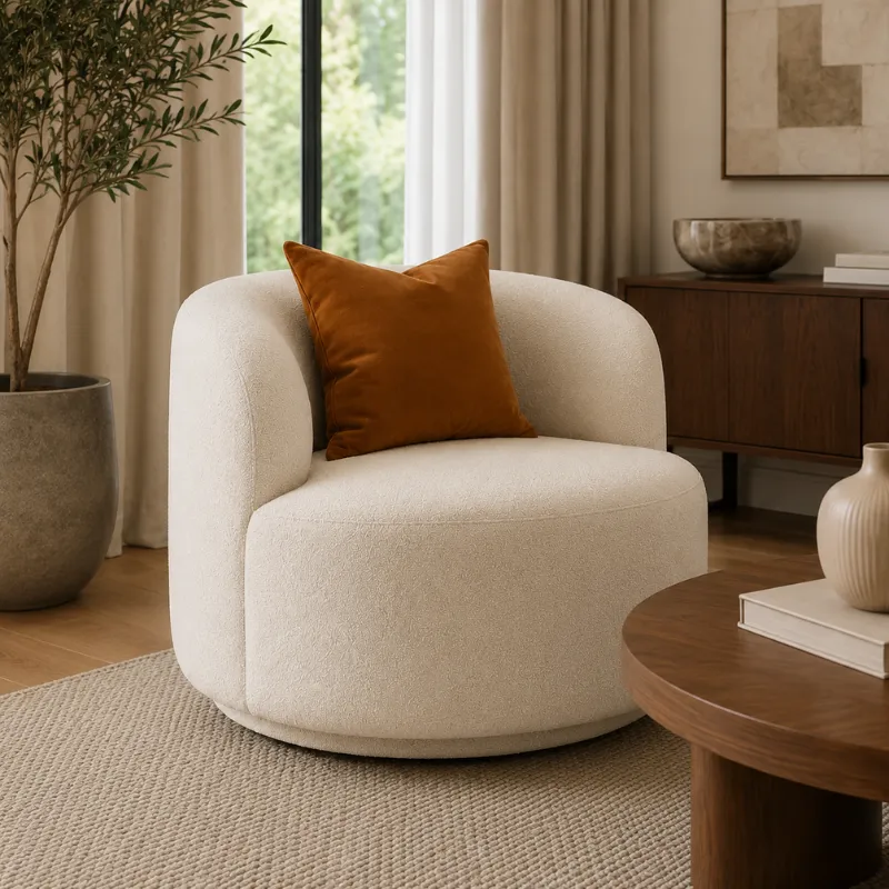 Bouclé Swivel Barrel Accent Chair AC-76315