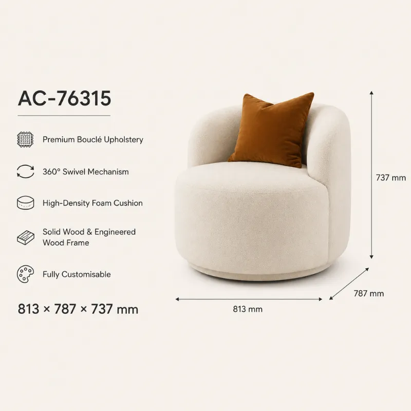 Bouclé Swivel Barrel Accent Chair AC-76315