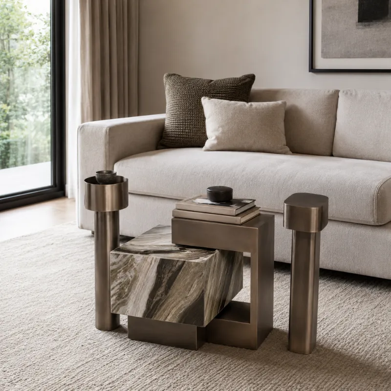 Brushed Black Champagne Gold Stainless Steel Coffee Table CJ966A