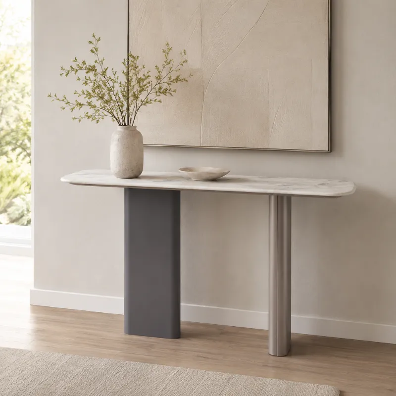 Fedi White Artificial Marble Console Table TG1032