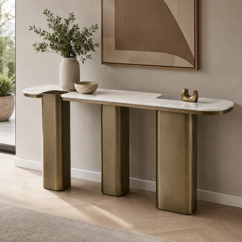 Fish Maw Gold Artificial Marble Console Table TG1127