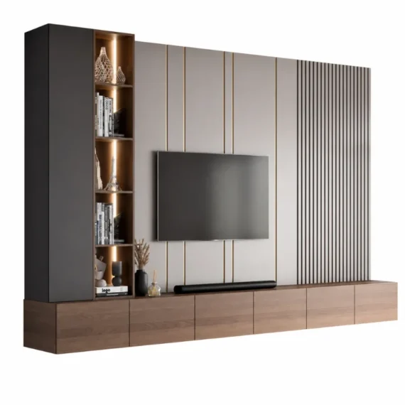 Modern Luxury Floating with Display Cabinet & LED Lighting TV Wall Unit TVW-61425