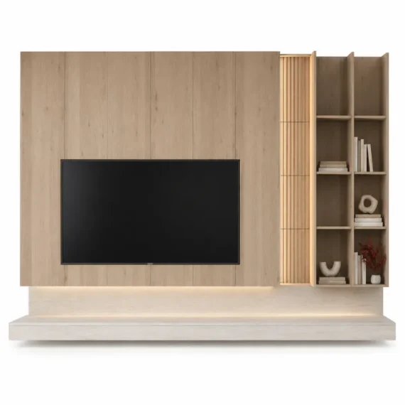 Modern Wood with Floating Console & Display Shelves TV Wall TVW-62532