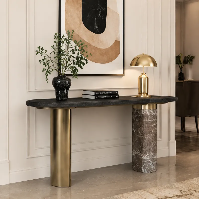 Silver Grey Cave Natural Marble Console Table TG1107-1