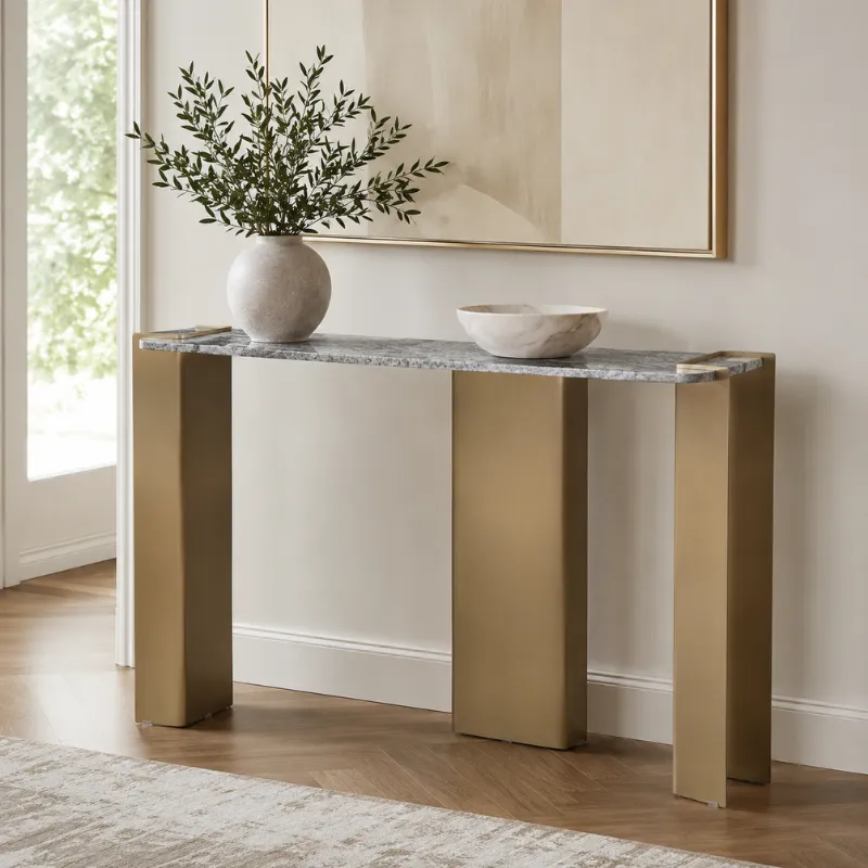 Silver Grey Travertine Console Table TG994-1