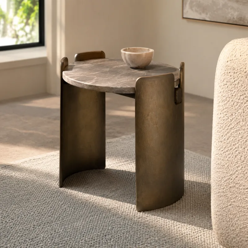 Silver Grey Travertine Side Table CJ1133B-1