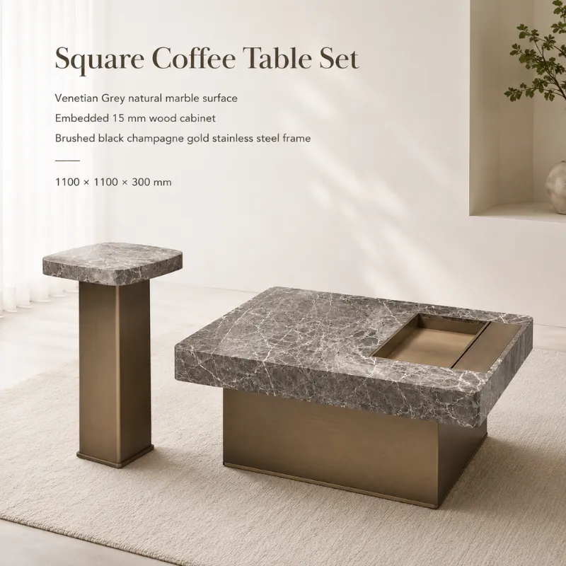Venetian Grey Marble Coffee Table CJ939B-1 - Image 3