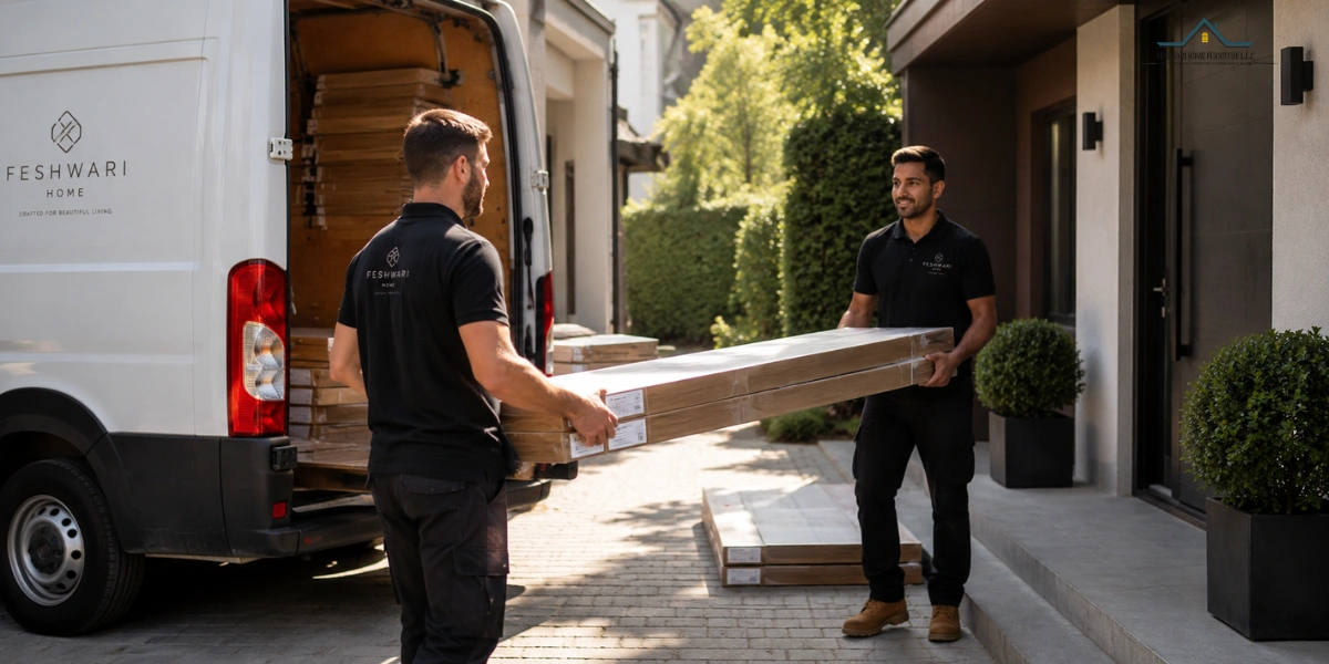 Feshwari Home delivering flooring materials to a property