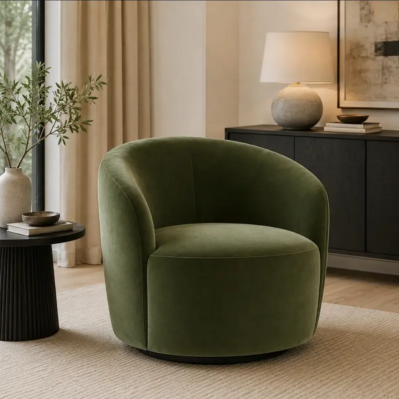 Modern Velvet Swivel Barrel Accent Chair AC-79184