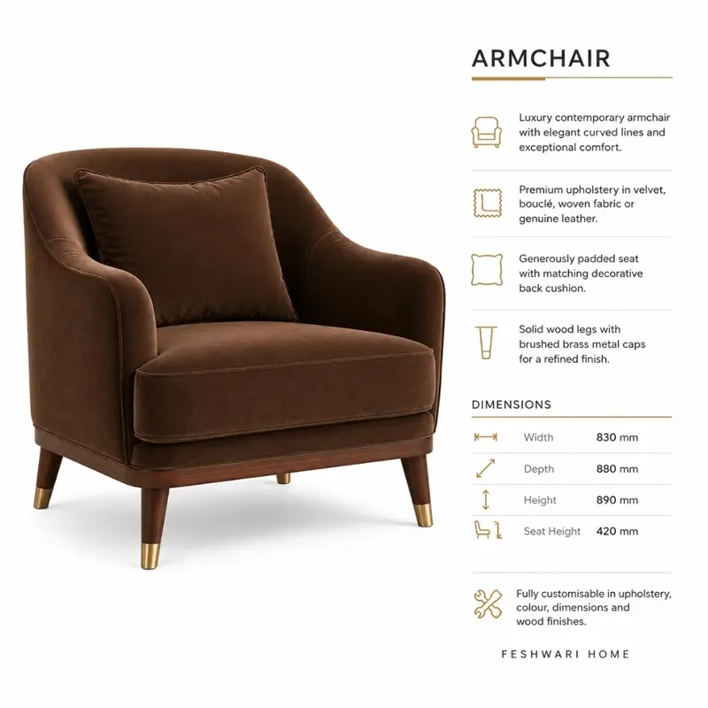 Premium Velvet Upholstered Luxury Tub Accent Chairs AC-TA-003
